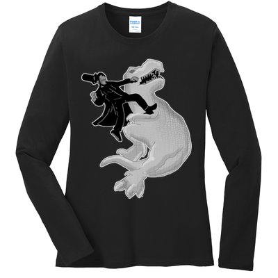 Abe Vs T-Rex Ladies Long Sleeve Shirt