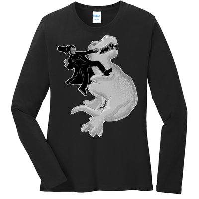 Abe Vs T-Rex Ladies Long Sleeve Shirt