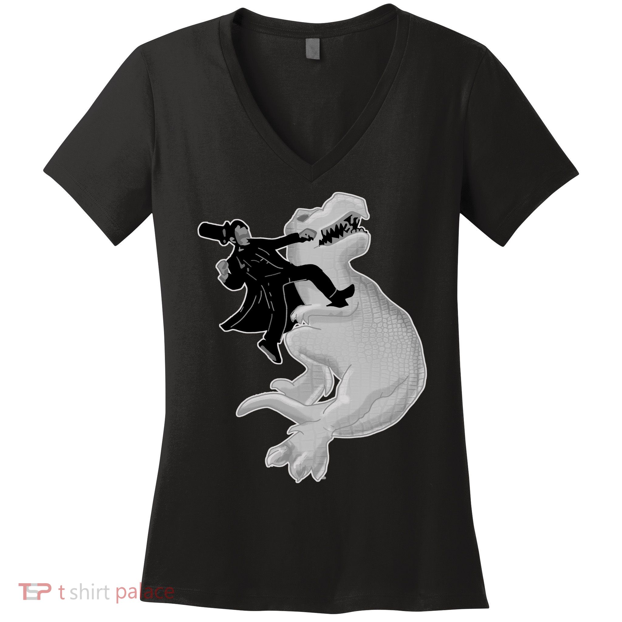 Abe Vs T-Rex Women's V-Neck T-Shirt