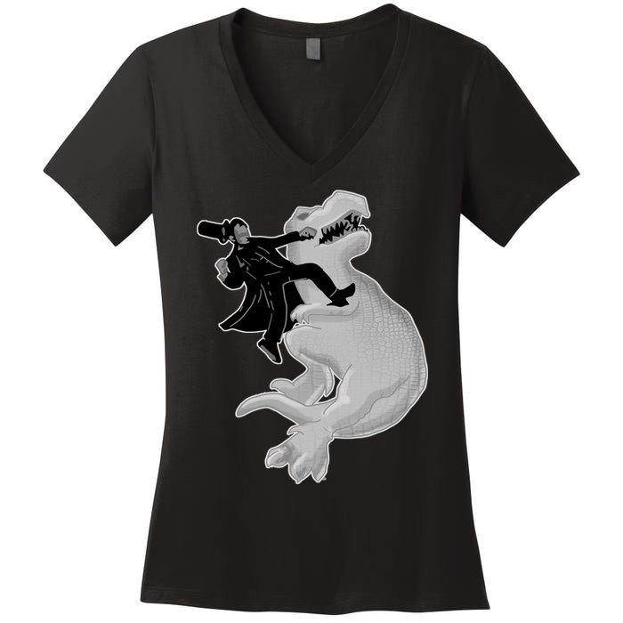 Abe Vs T-Rex Women's V-Neck T-Shirt