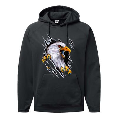 American Bald Eagle With Claws Performance Fleece Hoodie