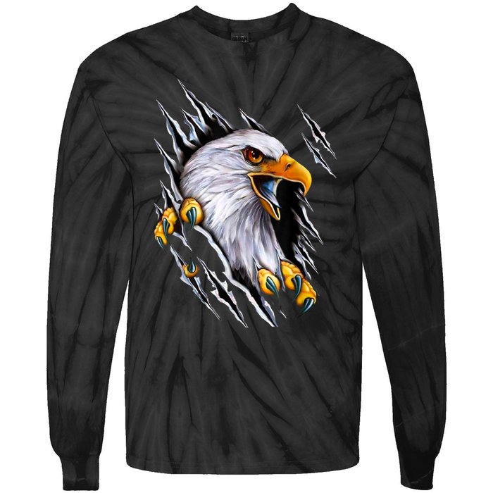 American Bald Eagle With Claws Tie-Dye Long Sleeve Shirt