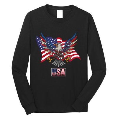 American Bald Eagle Usa Flag Long Sleeve Shirt