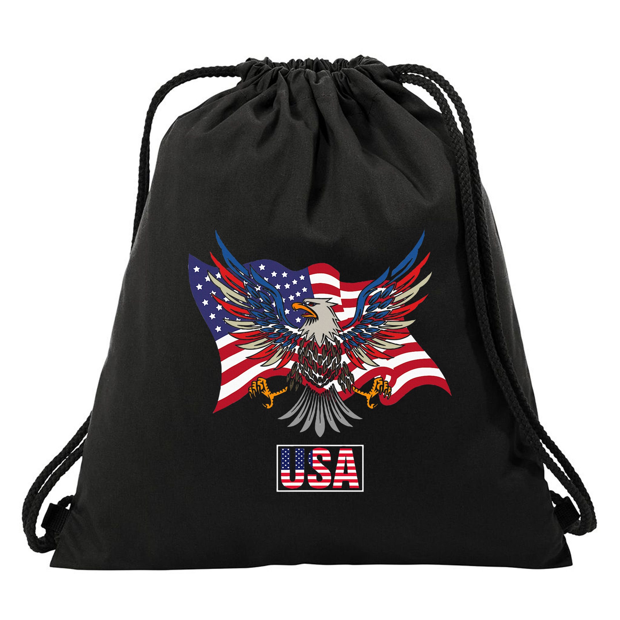American Bald Eagle Usa Flag Drawstring Bag