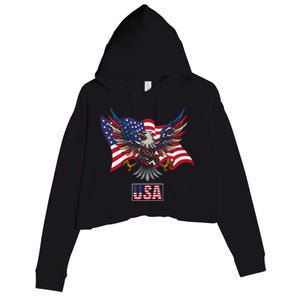 American Bald Eagle Usa Flag Crop Fleece Hoodie