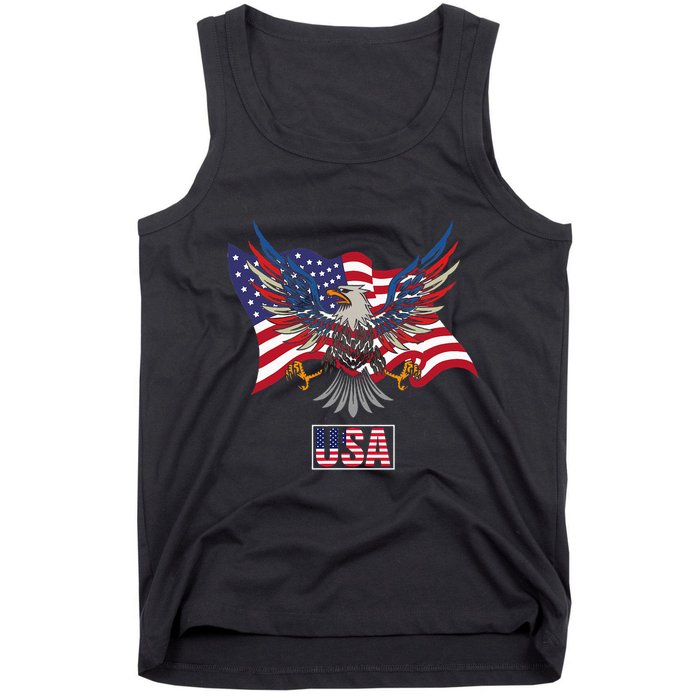 American Bald Eagle Usa Flag Tank Top