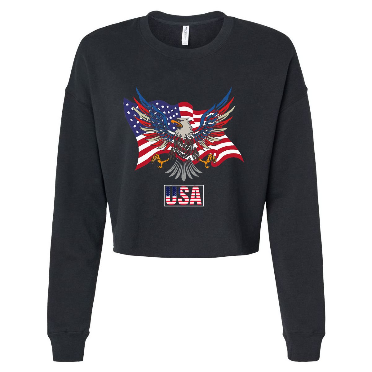 American Bald Eagle Usa Flag Cropped Pullover Crew