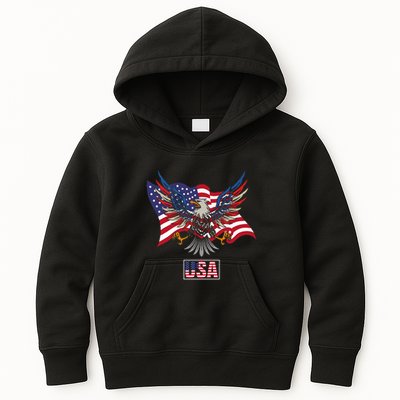 American Bald Eagle Usa Flag Kids Hoodie