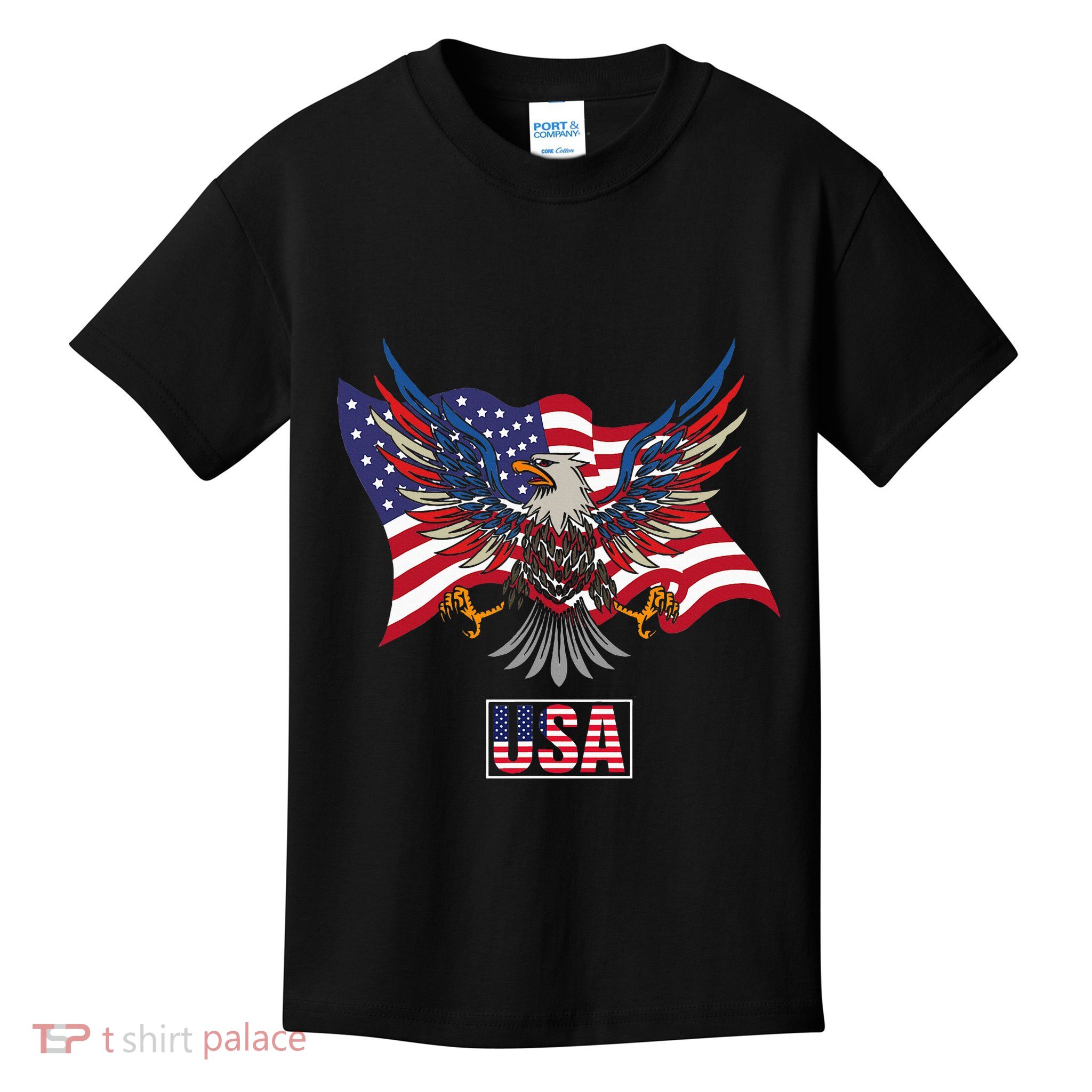 American Bald Eagle Usa Flag Kids T-Shirt