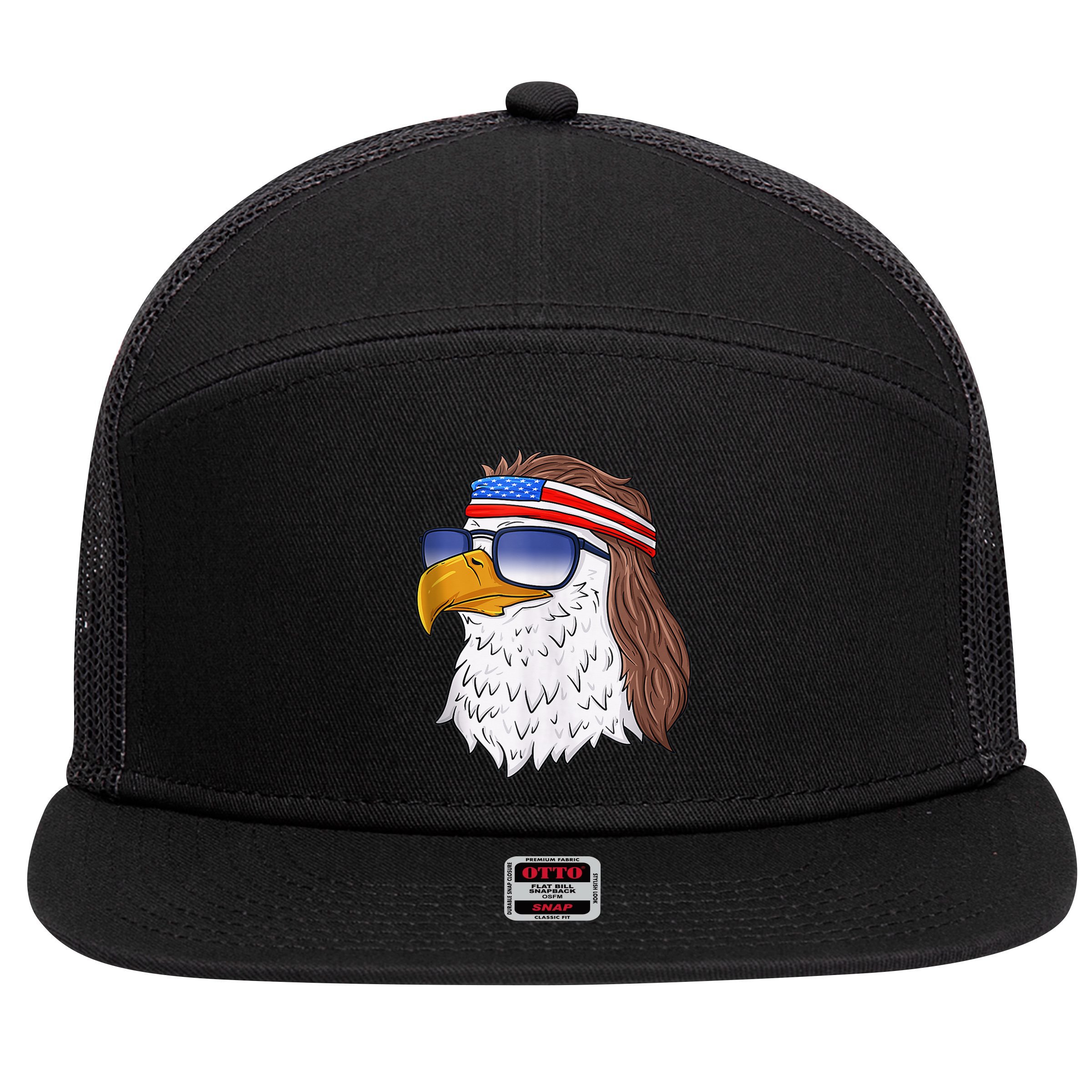 American Bald Eagle Mullet 4th Of July Funny USA Patriotic 7 Panel Mesh Trucker Snapback Hat