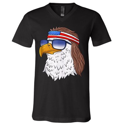 American Bald Eagle Mullet 4th Of July Funny USA Patriotic V-Neck T-Shirt