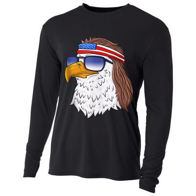 American Bald Eagle Mullet 4th Of July Funny USA Patriotic Cooling Performance Long Sleeve Crew