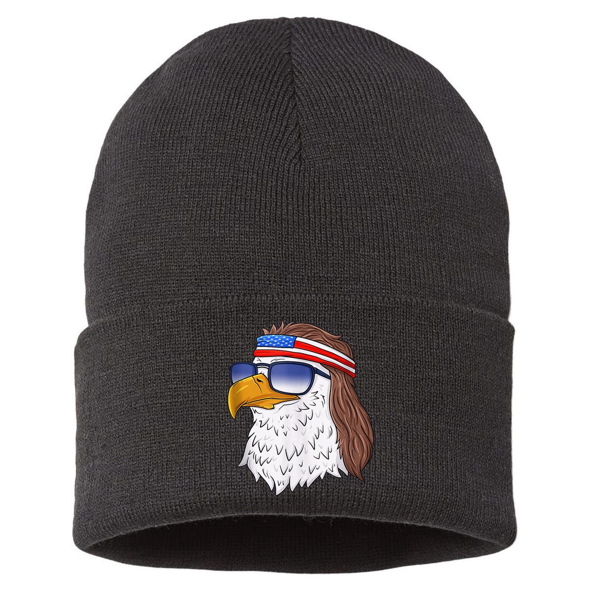 American Bald Eagle Mullet 4th Of July Funny USA Patriotic Sustainable Knit Beanie