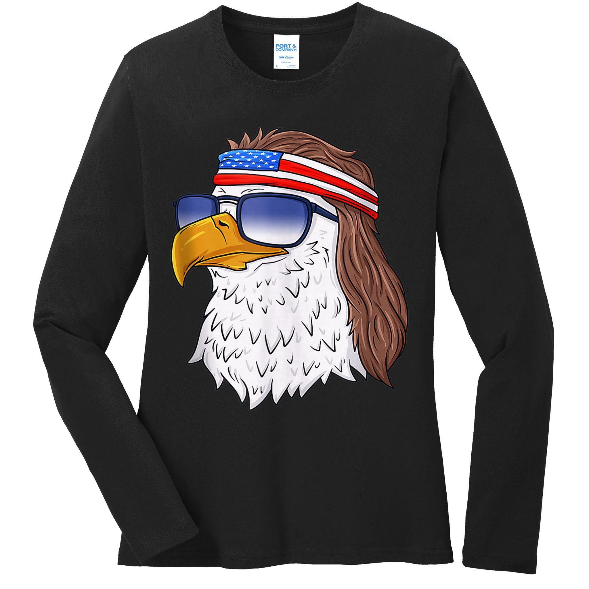 American Bald Eagle Mullet 4th Of July Funny USA Patriotic Ladies Long Sleeve Shirt