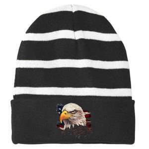 American Bald Eagle American Flag Usa Bald Eagle Striped Beanie with Solid Band