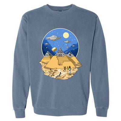 Aliens Bulding Egyptian Pyramids Garment-Dyed Sweatshirt