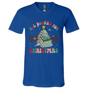 All Booked For Christmas Tree Book Funny Bookish Christmas Gift V-Neck T-Shirt