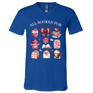 All Booked For Valentines Bow Book Lovers Teacher Librarian Gift V-Neck T-Shirt