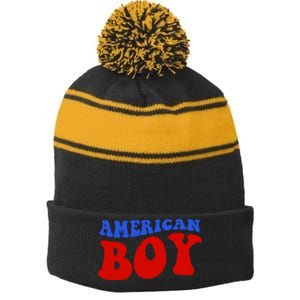 American Boy Fourth Of July Stripe Pom Pom Beanie