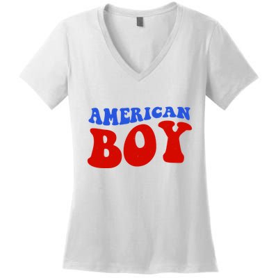 American Boy Fourth Of July Women's V-Neck T-Shirt