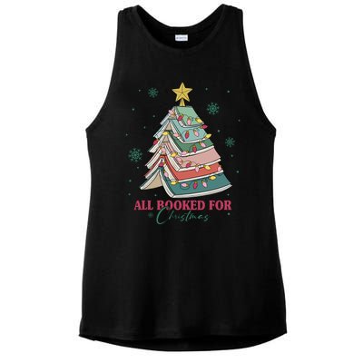 All Booked For Christmas Vintage Librarian Xmas Tree Lights Ladies PosiCharge Tri-Blend Wicking Tank