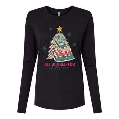 All Booked For Christmas Vintage Librarian Xmas Tree Lights Womens Cotton Relaxed Long Sleeve T-Shirt