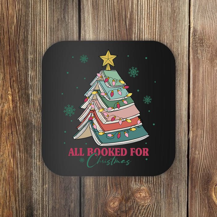 All Booked For Christmas Vintage Librarian Xmas Tree Lights Coaster