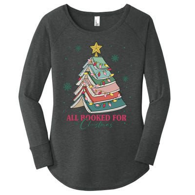 All Booked For Christmas Vintage Librarian Xmas Tree Lights Women's Perfect Tri Tunic Long Sleeve Shirt