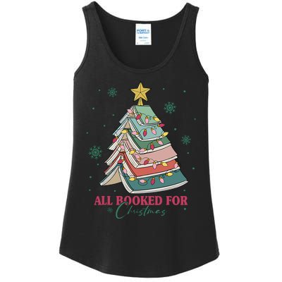 All Booked For Christmas Vintage Librarian Xmas Tree Lights Ladies Essential Tank