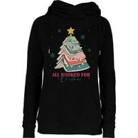 All Booked For Christmas Vintage Librarian Xmas Tree Lights Womens Funnel Neck Pullover Hood