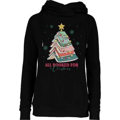 All Booked For Christmas Vintage Librarian Xmas Tree Lights Womens Funnel Neck Pullover Hood