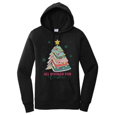 All Booked For Christmas Vintage Librarian Xmas Tree Lights Women's Pullover Hoodie