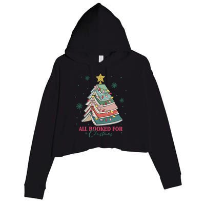 All Booked For Christmas Vintage Librarian Xmas Tree Lights Crop Fleece Hoodie