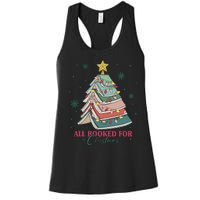 All Booked For Christmas Vintage Librarian Xmas Tree Lights Women's Racerback Tank