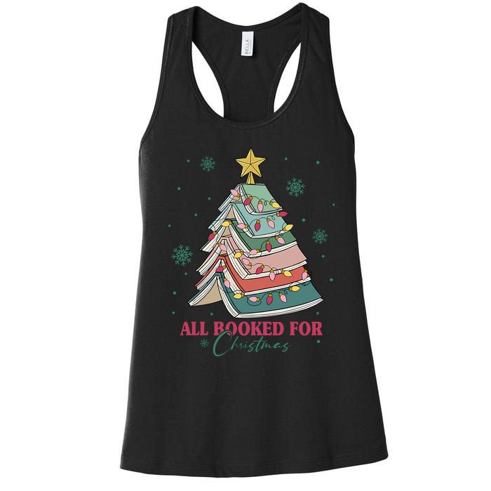 All Booked For Christmas Vintage Librarian Xmas Tree Lights Women's Racerback Tank