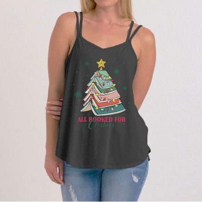 All Booked For Christmas Vintage Librarian Xmas Tree Lights Women's Strappy Tank