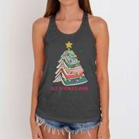 All Booked For Christmas Vintage Librarian Xmas Tree Lights Women's Knotted Racerback Tank