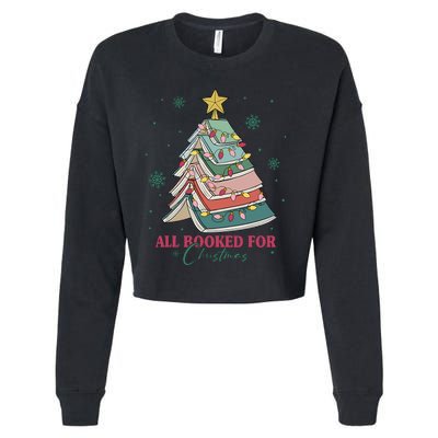 All Booked For Christmas Vintage Librarian Xmas Tree Lights Cropped Pullover Crew