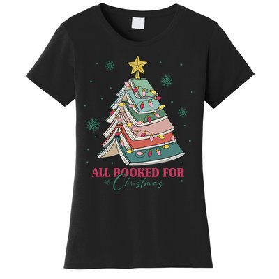 All Booked For Christmas Vintage Librarian Xmas Tree Lights Women's T-Shirt