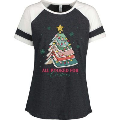 All Booked For Christmas Vintage Librarian Xmas Tree Lights Enza Ladies Jersey Colorblock Tee