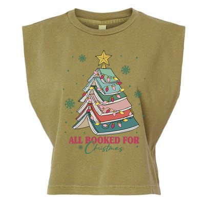 All Booked For Christmas Vintage Librarian Xmas Tree Lights Garment-Dyed Women's Muscle Tee