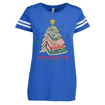 All Booked For Christmas Vintage Librarian Xmas Tree Lights Enza Ladies Jersey Football T-Shirt