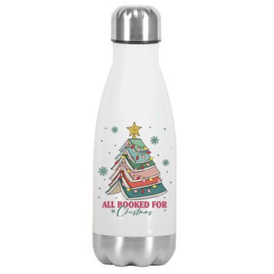 All Booked For Christmas Vintage Librarian Xmas Tree Lights Stainless Steel Insulated Water Bottle