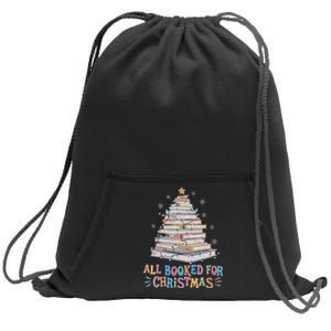 All Booked For Christmas Book Christmas Tree Lights Sweatshirt Cinch Pack Bag