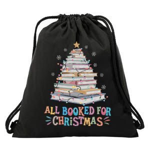 All Booked For Christmas Book Christmas Tree Lights Drawstring Bag