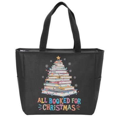 All Booked For Christmas Book Christmas Tree Lights Zip Tote Bag