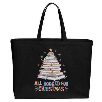 All Booked For Christmas Book Christmas Tree Lights Cotton Canvas Jumbo Tote