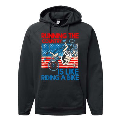 Anti Biden Falling Off Running Country Is Like Riding A Bike Performance Fleece Hoodie