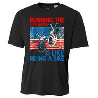 Anti Biden Falling Off Running Country Is Like Riding A Bike Cooling Performance Crew T-Shirt