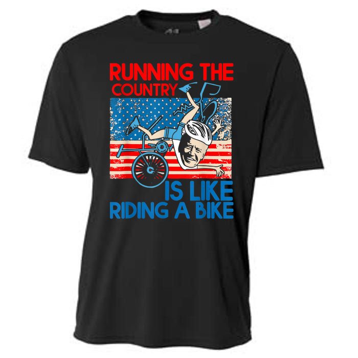 Anti Biden Falling Off Running Country Is Like Riding A Bike Cooling Performance Crew T-Shirt